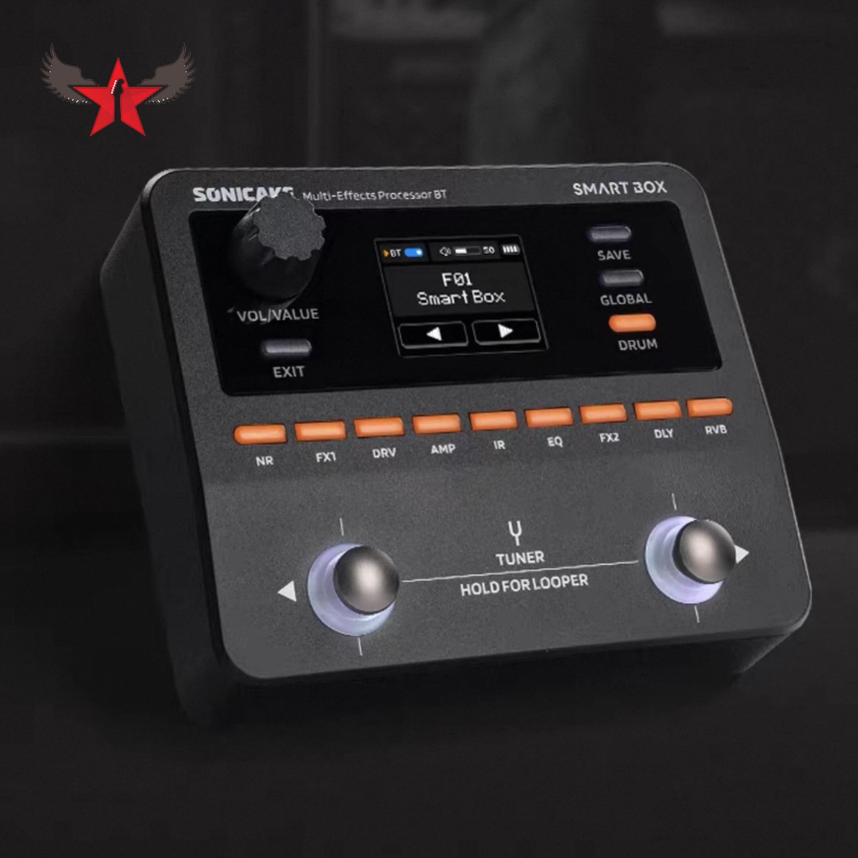pedal-guitar-sonicake-smart-box-qme20-co-thiet-ke-sieu-nho-gon-tich-hop-pin-sac-tien-loi