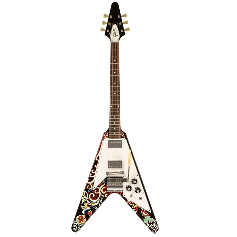 Đàn Guitar Điện Gibson Flying V 2011 Ebony Jimi Hendrix Psychedelic Custom Paint Vibrola 