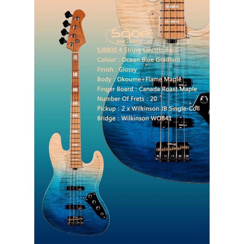 Đàn Guitar Bass Sqoe SJB800 SS, Maple Fingerboard - 4 Strings 